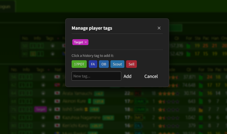 Player tag board screenshot